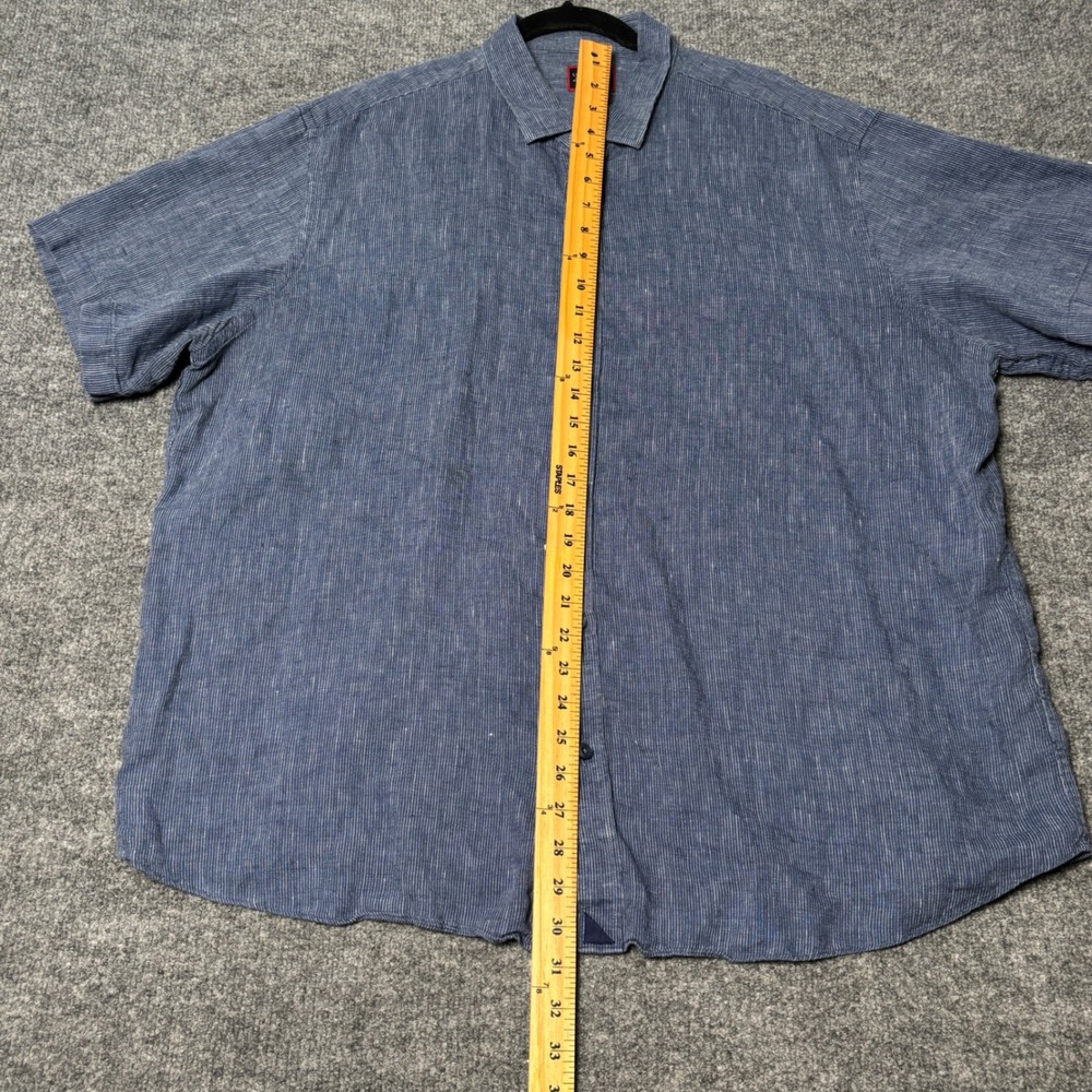UNTUCKit Linen Shirt Mens XXL Blue Canon Striped Short Sleeve Relaxed Fit - Picture 10 of 14